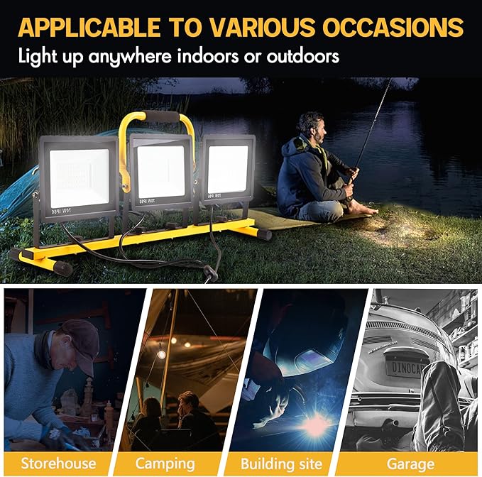 21000 Lumen Work Lights with Stand, 3 Adjustable Head LED Work Light, with Adjustable and Foldable Tripod Stand, Waterproof Lamp with Individual Switch with 6500 Kelvin Color Temperature