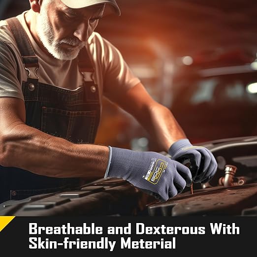 COOLJOB 6 Pairs Nitrile Rubber Coated Nylon Safety Work Gloves Pack Bulk, Dotted for Non-Slip Grip, Breathable Soft Seamless Knit Nitrile Dipped Gloves for Warehouse, Home Improvement, Yard, Small