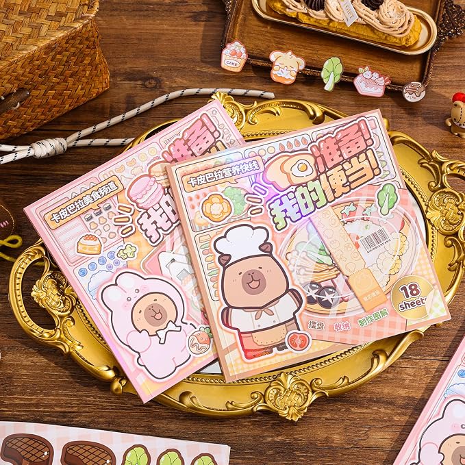 Girl's Japanese Kawaii Food Platter Scene Sticker Book, 18 Sheets DIY Sukiyaki - Image 2