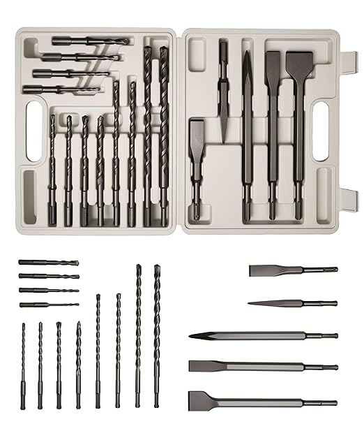 toolant Rotary Hammer Drill Bits Set with Chisels-Masonry Drill Bit Set,SDS Plus 17PCS Concrete Masonry Hole Tool with Storage Case for Concrete, Stone, Brick