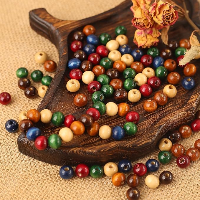 DAHI 1000PCS Colorful Wooden Beads 8mm Assorted Macrame Wooden Loose Spacer - Image 5