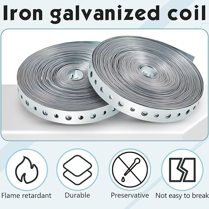 Gisafai 2 Rolls Galvanized Metal Pipe Strap 3/4 Inch x 50 ft 24 Gauge Total 100 ft Bendable Pipe Hanger Strap with Holes for Pipeline Supports Hanging, Flexible Trimming