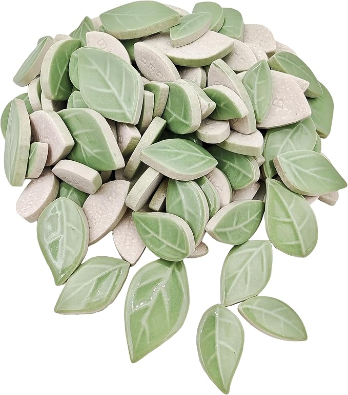 500g/1.1lb Leaf-Shaped Ceramic Mosaic Tiles, Ceramic Mosaic Pieces by Unknown