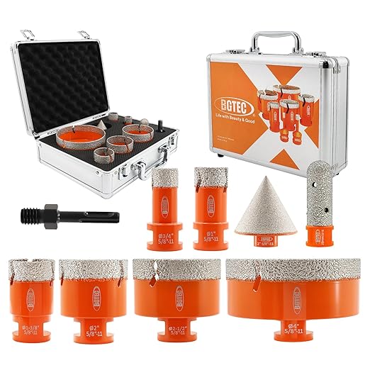 Tile Hole Saw Kit Diamond - 9PCS 5/8-11 Thread Drill Bit 19/25/35/50/65/102mm+50mm Beveling Chamfer Bit+20mm Finger Bit+SDS Adapter for Pocelian Tile Ceramic Marble Granite Stoneware