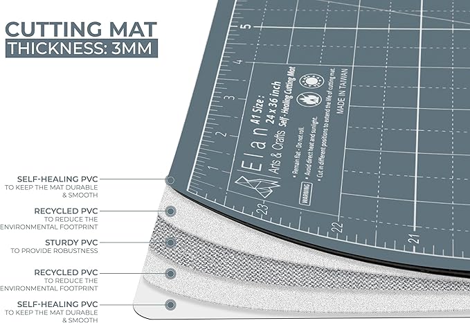 Elan Cutting Mat A3 Gray, Self Healing Cutting Mat 12x18 Inch, 5-Ply Craft - Image 3