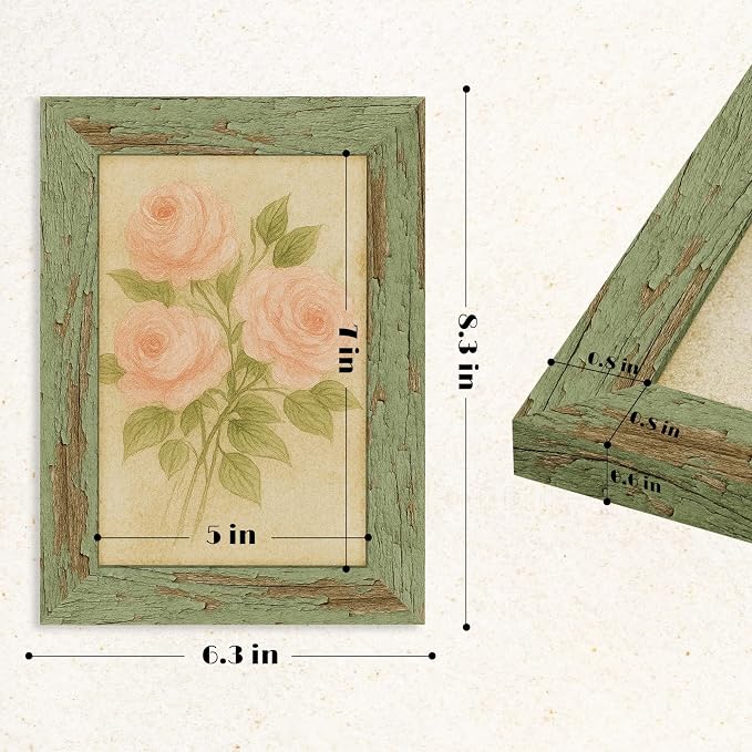 puthiac 5x7 Rustic Farmhouse Picture Frame, Weathered Green, 1 Pack | - Image 5