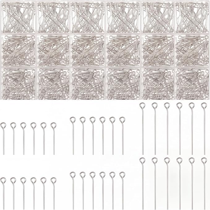 Junkin 1400 Pcs Eye Pins Mix Jewelry Findings 0.63 * 0.79 * 1.18 in Open Eye by Junkin