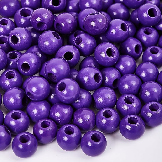 240pcs Purple Color Wood Beads 16mm Large Hole:6mm by Dabaiitechann