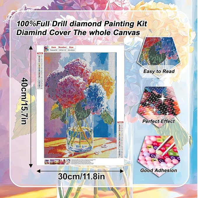 VeGuude Diamond Art Kits for Adults, Full Drill Hydrangea Flowers Diamond - Image 3