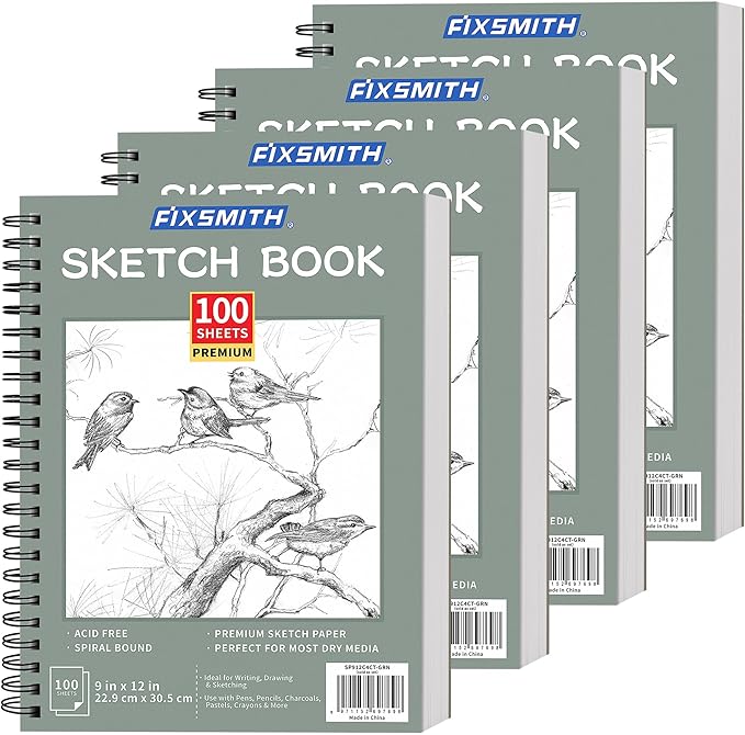 FIXSMITH 9"X12" Green Sketch Book, 400 Sheets Spiral Sketchbook, Acid Free by FIXSMITH