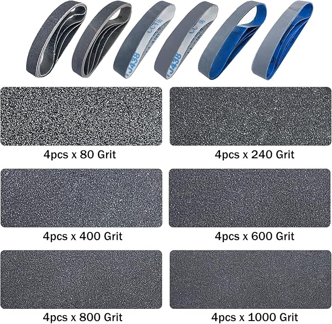 24 PCS 1x18 Silicon Carbide Sharpening Belts,4 Pcs Each of 80,240, 400,600,800,1000 Grits,Knife Sharpener Sanding Belt Kits Fits Ken Onion Blade Grinder Attachment