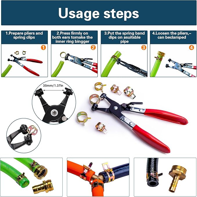 340pcs Spring Pipe Clamps, With Spring Pipe Clamp Tools, 12 Sizes 6-22mm Spring Hose Clamps, Used To Fix Hose Interfaces In Automotive, Marine, Gardening, Industrial Applications