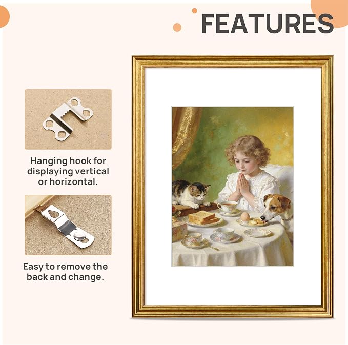 upsimples Vintage 12x16 Frame, Antique Gold Frame Displays 8.5 by 11 - Image 5