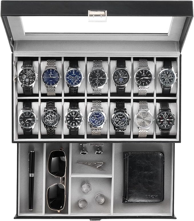 ProCase Watch Box, 14 Slot Mens Watch Case by ProCase