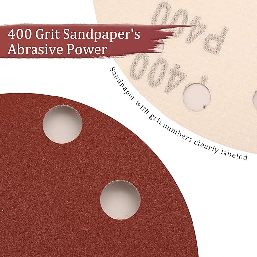 100 PCS 400 Grit 5 Inch Sanding Discs, Hook and Loop Sandpaper for Random Orbital Sander