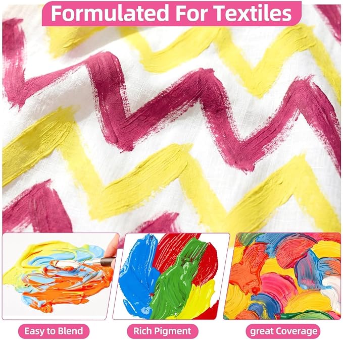 Colorful Permanent Fabric Paint, 14 Colors Soft Fabric Paint in Bottles - Image 3