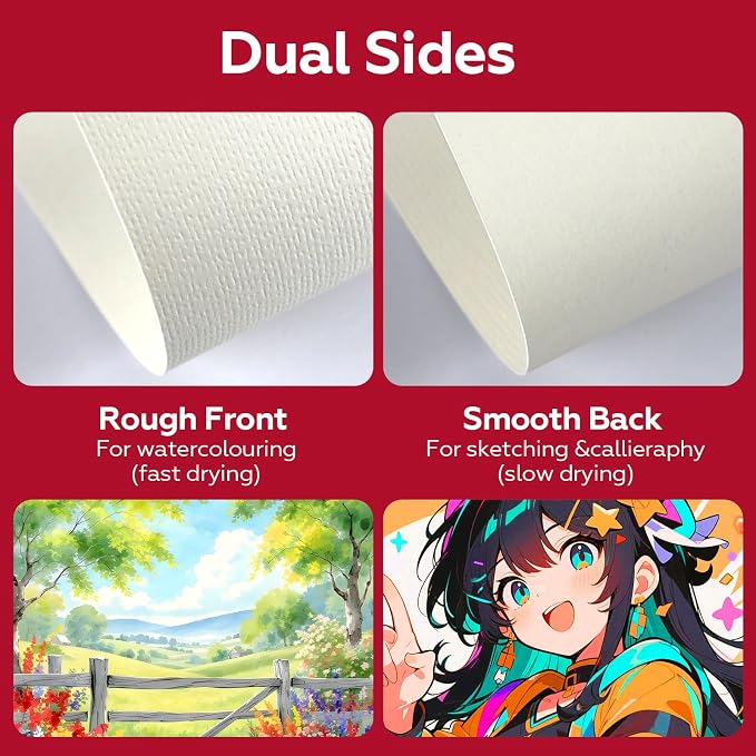 50 Sheets Watercolor Paper Bulk, Each 10 Sheets.140 lb/300 GSM Water Color Paper - Image 3