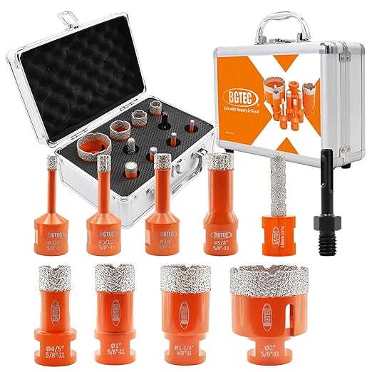 BGTEC Diamond Core Drill Bits Set - 10pcs Tile Hole Saw Kit 6/8/10/16/20/25/32/50 with 10mm Diamond Finger Bits for Porcelain Ceramic Tile Granite Marble