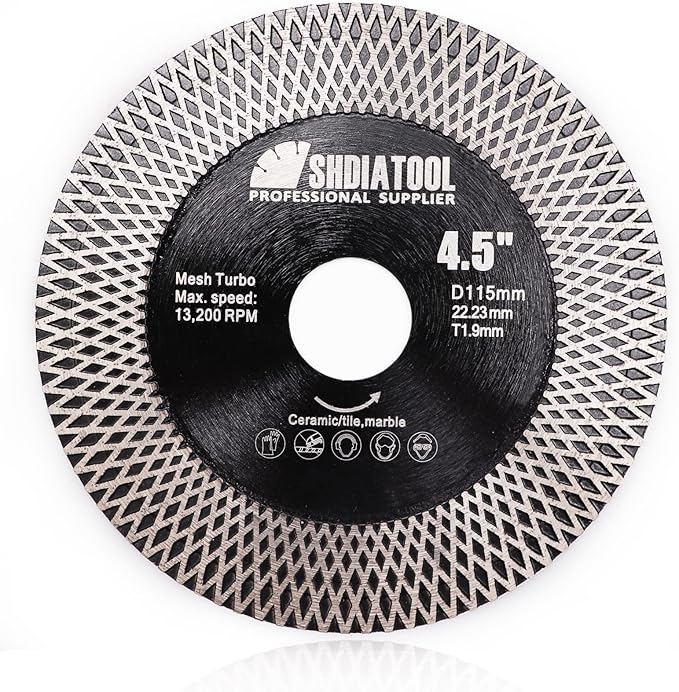 SHDIATOOL 5Pcs Porcelain Tile Diamond Saw Blades Diameter 4.5 Inches x 7/8 inch for Dry/Wet Cutting Grinding Ceramic Marble Artificial Stone