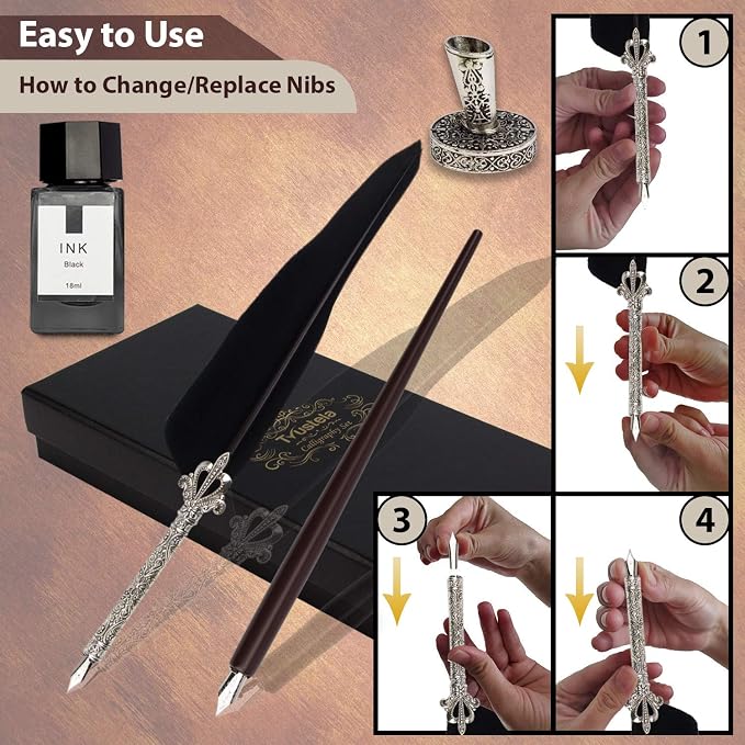 Calligraphy Set for Beginners, Wooden Dip Pen, Feather Quill, 19 Nibs, Ink Set - Image 2