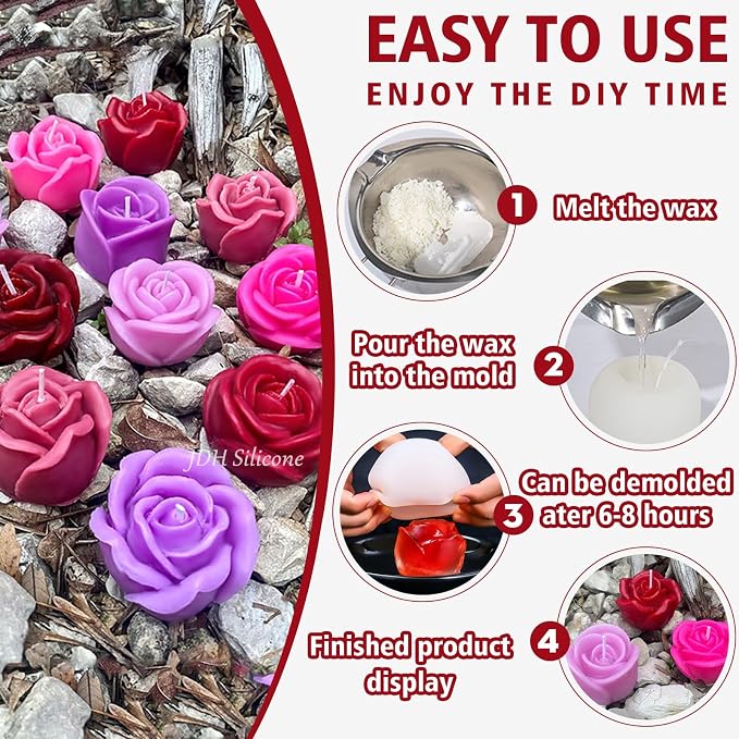 3 PCS 3D Rose Silicone Molds, 3D Flower Candle Mold Soap Candle Resin | - Image 4