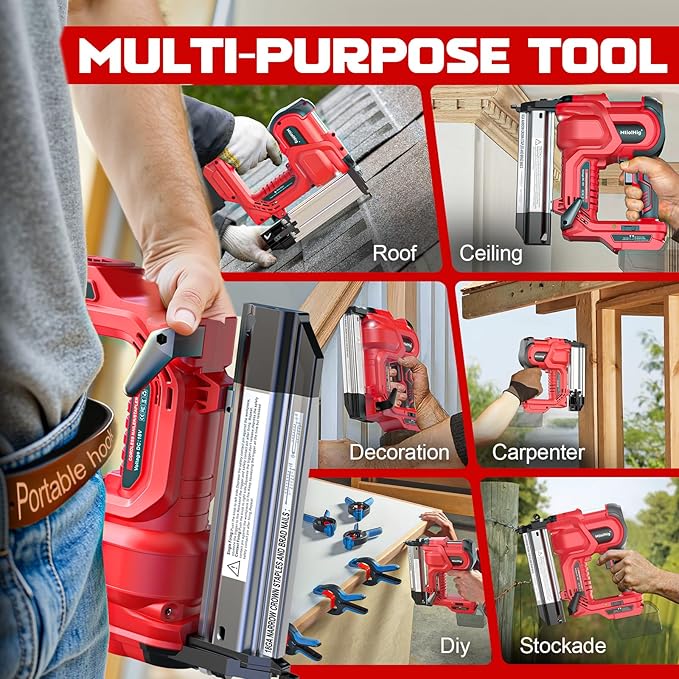 Cordless 2" Brad Nailer Compatible with Milwaukee Battery(No Battery), 2-in-1 Electric Nail Gun/Staple Gun, 18 Gauge Nail Gun Battery Powered with 1000 Nails for Wood Carpentry