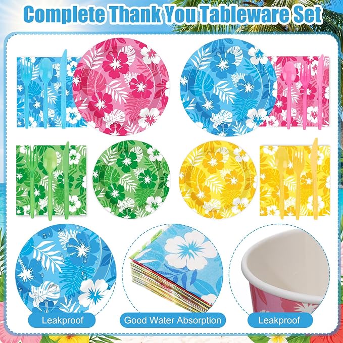 450 Pcs Hawaiian Luau Tableware Set Decorations Aloha Tropical Hibiscus Palm - Image 3