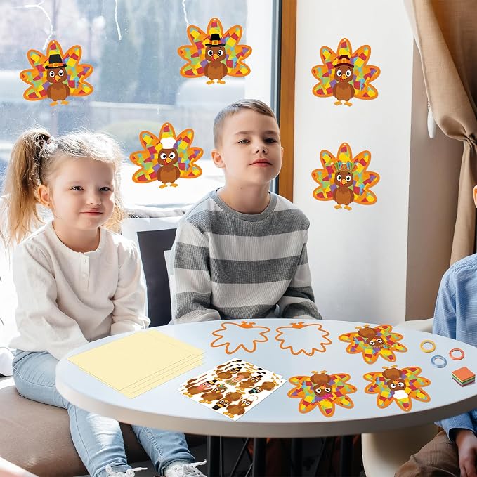 Renbuzhu 36PCS Thanksgiving Crafts Bulk: Turkey Paper Suncatchers DIY Kit - Image 6