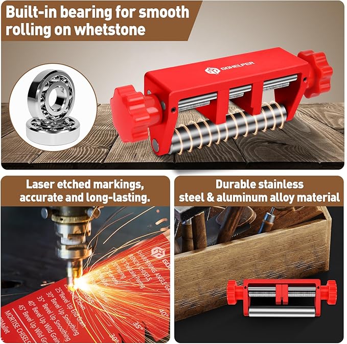 Chisel Sharpening Jig with Diamond Sharpening Stone 400# 1000# Grit, Wood Honing Guide for Chisels and Planes Width 0.1" to 2.8" with Sharpening Angle Fixture, Angle Gauge from 10° to 45°