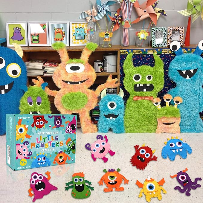 CiyvoLyeen Kids Sewing Kit Crafts – Little Monsters Felt Plush DIY Craft Adopt - Image 7