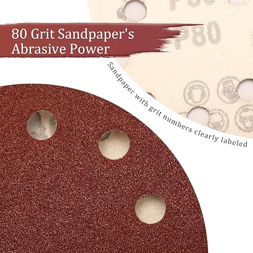 100 PCS 80 Grit 5 Inch Sanding Discs, Hook and Loop Sandpaper for Random Orbital Sander
