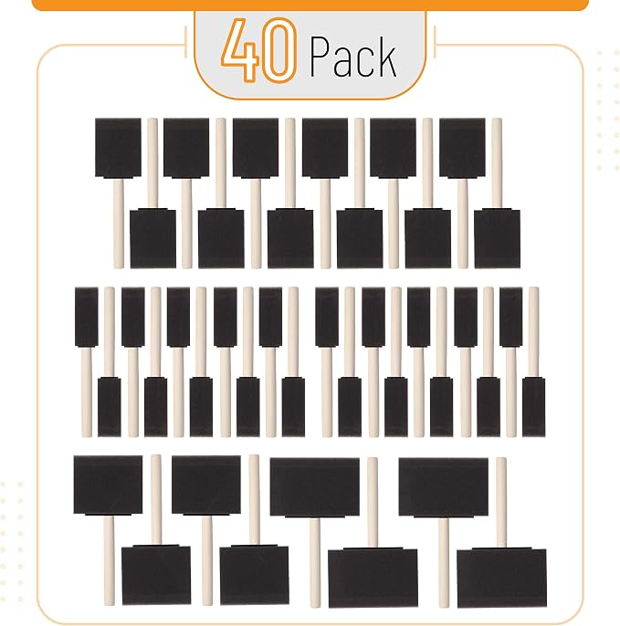 Bates- Foam Paint Brushes, 40 Pack Wooden Handle | Sponge Brushes - Image 2