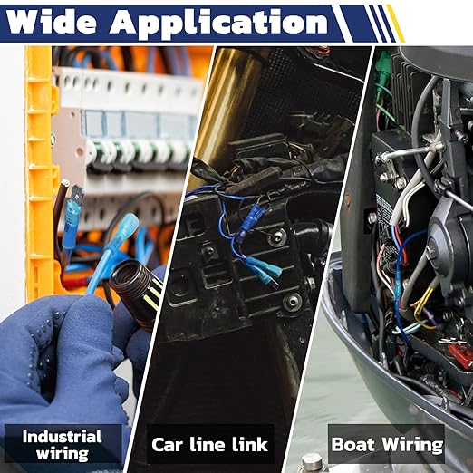 haisstronica 100pcs Blue Heat Shrink Male Spade Connectors,16-14 Gauge Insulated Electrical Crimp Wire Terminals