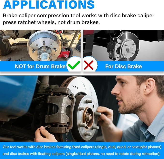 Brake Caliper Compression Tool Kit – Caliper Piston Compressor Tool with 360° Ratchet & Dual Brake Hooks, Brake Caliper Tool, Brake Pad Spreader for Car Truck Disc Brake Repair
