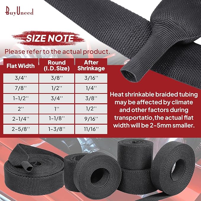 Heat Shrink Braided Sleeving, 2:1 Ratio Shrinkable Fabric Tubing Sleeve Abrasion Protection Cable Wire Sheath (3/8"-25ft)