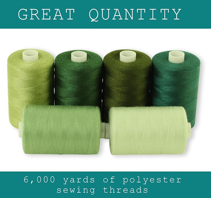 BlesSew Sewing Thread in Green Color Tones – 6 Spools of Polyester Thread - Image 2