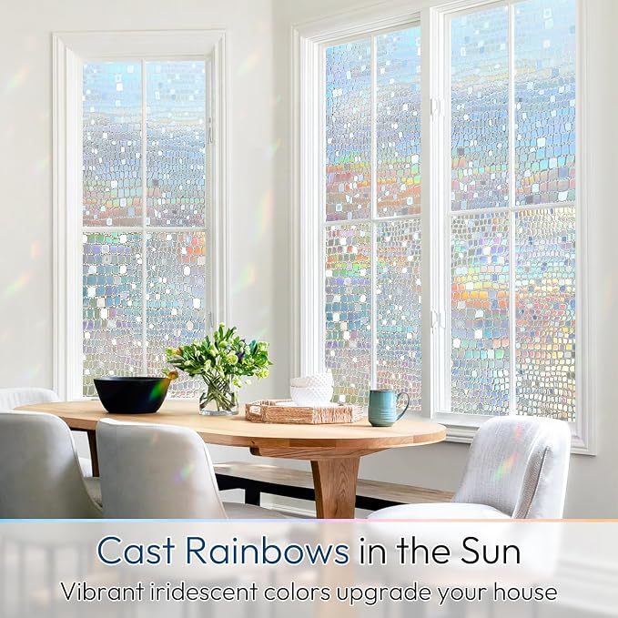 rabbitgoo Window Privacy Film Decorative Rainbow Cling, 23.6" x 118.1" | 3D - Image 2
