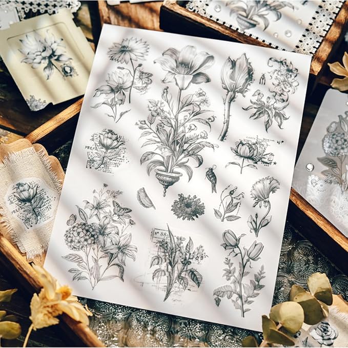 2 Sheets Vintage Floral Rub On Transfer Stickers, - Image 4