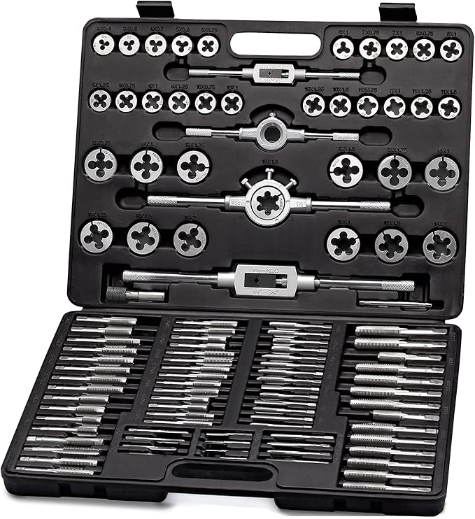 Segomo Tools 110 Piece Hardened Alloy Steel Metric Tap And Die Threading Tool Set With Storage Case | Metric Tap and Die Set | Rethreading Kit | Tap Set | Tap and Die Kit - TD110MM