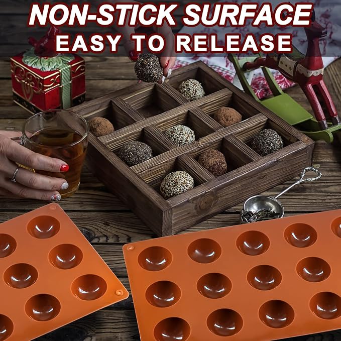 Lerykin Small 15-Cavity Semi Sphere Silicone Molds Non-Stick, 2 Packs Half - Image 2
