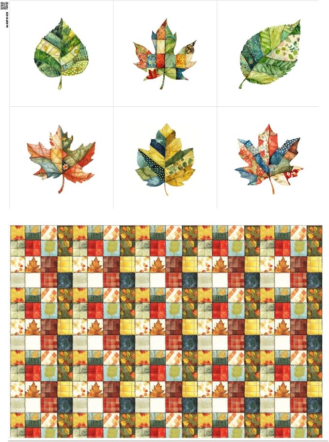 Autumn Leaf Patchwork Cotton Fabric Panel – 6 Designs + Bonus Sheet 29.5×19.6 by FabricsTown