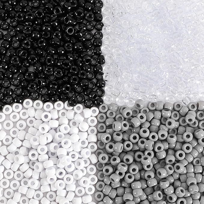 UPINS 1200Pcs Black and White Pony Beads, Halloween Pony Beads Bulk Hair Crafts by UPINS