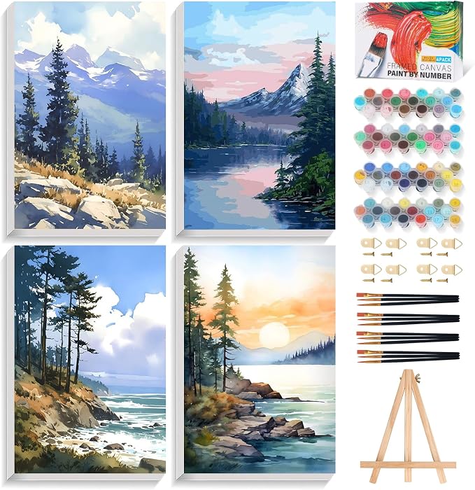Fountor 4 Pack Framed Paint by Numbers Kit by Fountor