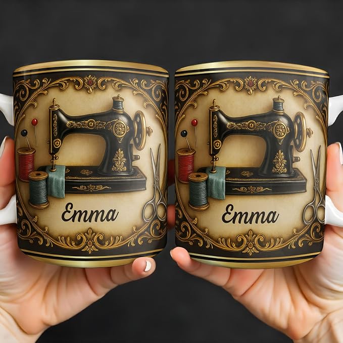 Personalized Classic Sewing Machine Design Coffee Mug, Ceramic Sewing Mug - Image 8