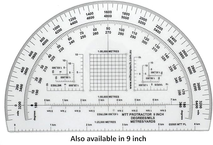 Degrees Mils Meters Yards Protractors