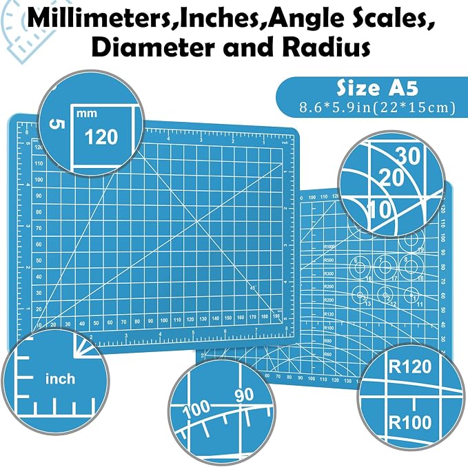 A5 Small Self Healing Cutting Mat, 8in x 6in Double Sided Thickened Sewing Mat - Image 2