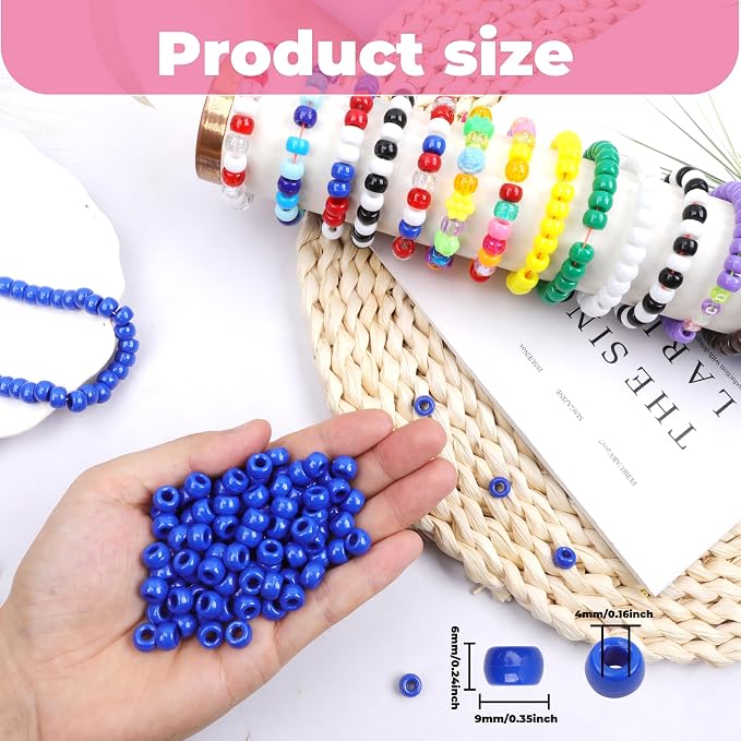 Royal Blue Pony Beads for Bracelet 1000 Pcs Plastic Beads for Friendship - Image 2