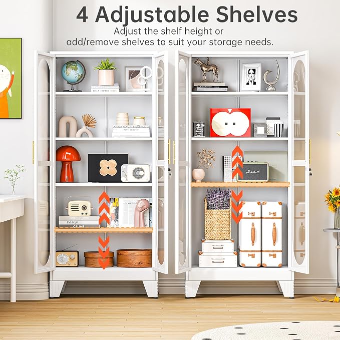 Display Cabinet with Glass Door, Metal Curio Cabinet Multi-Purpose Display Case - Image 6