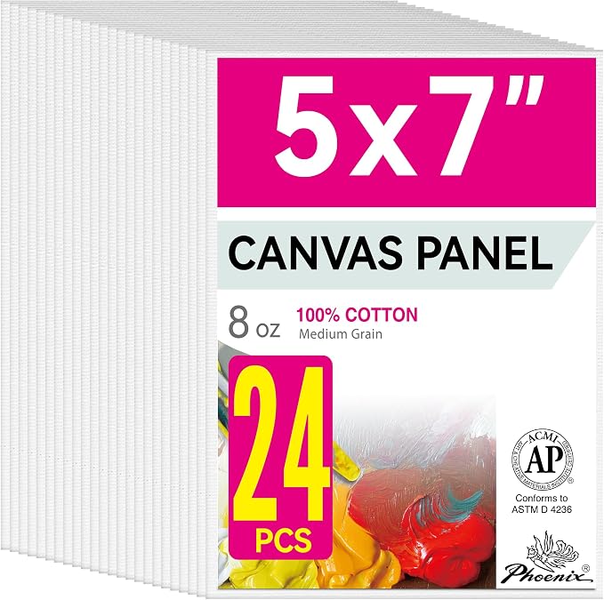 PHOENIX Small Painting Canvas Panels 5x7 Inch, 24 Bulk Pack - 8 Oz Triple by PHOENIX