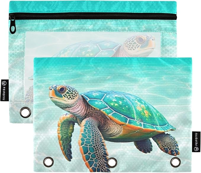 Sea Turtle Pencil Pouch for 3 Ring Binder, 2 Pack Waterproof Pencil Bags Clear by BOENLE-WELCOMEYOURCOMING